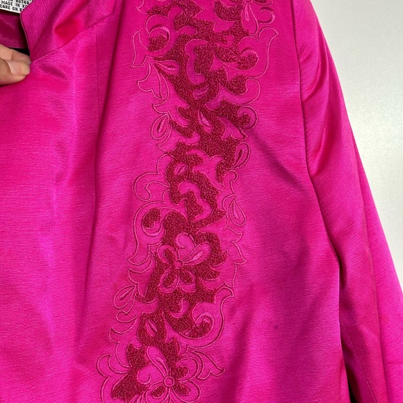 Vintage The Icing Hot Pink 100% Silk Blazer Jacket Size 14 Lined - Picture 3 of 10